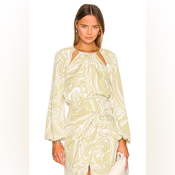 NWT Jonathan Simkhai Revolve Izabella Midi Skirt Cactus Painted Marble green - Picture 4 of 9